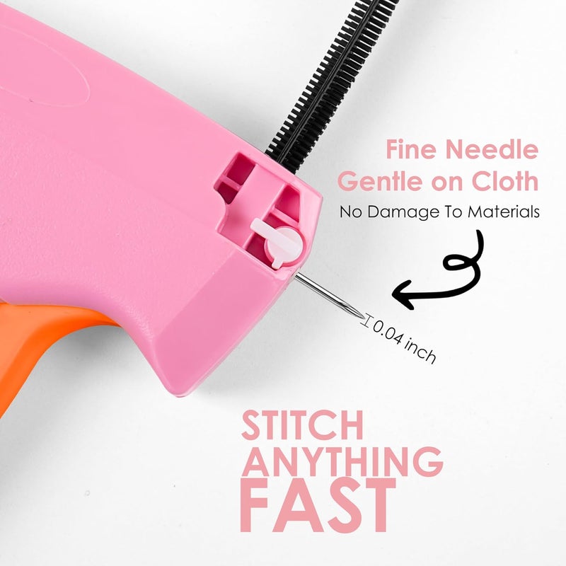 Scopck Stitch Gun for Clothes - Handheld Stitch Gun Quick Clothing Fixer - Tagging Gun - Includes 6 Needle, 1000 Black Fasteners & 1000 White Fasteners (Pink/Orange) - Image 3